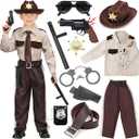 Kids Police Officer Costume Western Sheriff Cowboy Uniform Child Sheriff Outfit for Halloween Costumes L