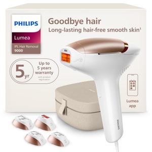 Philips Lumea 9000 Series IPL Hair Removal Device - Permanent Visible Hair Reduction Done at Home, SenseIQ Technology, 4 Attachments for Body, Face, Bikini & Underarms, for Women & Men, BRI984/03