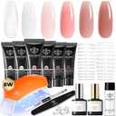 modelones Poly Nail Gel Kit 6 Colors with 8 W Lamp Nail Extension Gel Kit Nude Clear Pink Natural Complete for Beginner Thickening Solutions DIY at Home for Women (A3-Natural Tone)