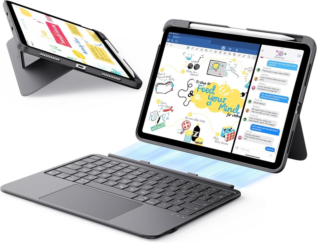 ESR for iPad Air 11 Inch Case with Keyboard M4/M3/M2 (2026/2025/2024) & Air 5th/4th Gen Flex Keyboard Case, Ultra-Light Magnetic Detachable Keyboard, Larger Precision Trackpad, Dark Gray