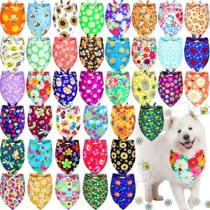 Sadnyy 40 Pcs Summer Spring Dog Bandanas Bulk Flower Hawaiian Triangle Reversible Bandanas for Large Dog Adjustable Pet Kerchief Scarf Washable Cat Scarf for Summer Holiday Pets (XL)