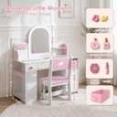 Leeshyah Kids Vanity with Lights and Chair, 3-Color Lighted Mirror Kids Vanity Table and Chair Set, Toddler Vanity Desk with Drawer, Storage Cabinet and Bin, Pretend Play Vanity for Ages 3+, 33.8 x 14.1 x38.2 inch