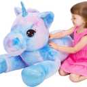 Tezituor 32in Giant Unicorn Plush Toys,Cute Rainbow Stuffed Animals,Birthday Decorations for Girls,Boys,Girlfriend,Big Unicorns Gifts for Children,Purple Blue