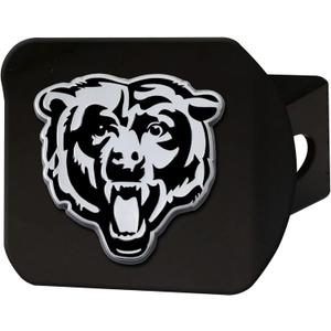 FANMATS 21503 Chicago Bears Black Metal Hitch Cover with Metal Chrome 3D Emblem - Bear Head Logo