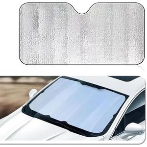 Tesnaao 1 PC Car Front Windshield Sun Shade, 51.1" x 23.6" Full Coverage Summer UV Reflective Interior Protective Film, Keeps Vehicle Cool Bubble Insulation Pad, Universal for Cars SUV (Silver)