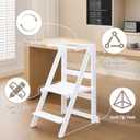 Foldable Toddler Learning Standing Tower, WOOD CITY Montessori Kitchen Step Stool Helper with 3 Adjustable Heights Learning Kitchen Tower (White)