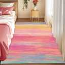 USTIDE Vibrant Rainbow Area Rug 5x7/55"x78" Colorful Stripe Kids Rug Plush Machine Washable Rug for Girls Bedroom Nonslip Kids Carpet for Nursery Soft Playroom Home Decor