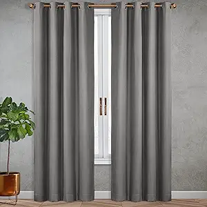 SUN+BLK Nantes Luxury Insulated Total Blackout Grommet Single Curtain Panel, Noise Reducing, Light Blocking, Grey, 52x63, 1 Panel