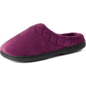 Dearfoams Women's Lightweight Memory Foam Indoor House Slipper Darcy Velour Clog with Wide Widths (11-12, Aubergine)