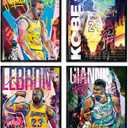 Famous Basketball Star Posters Wall Art, 8x10 Inch Canvas Prints Unframed Set of 4, Basketball Posters for Boys Bedroom Dcor