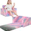 lasoftan Toddler Couch, 2-in-1 Soft Kids Couch Bed Fold Out, Toddler Chairs Comfy for Boys & Girls, Convertible Kids Sofa to Lounge for Playroom, Gift for Birthday, Children's Day- Glow Star, 17 inches x 23 inches x 16 inches