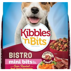 Kibbles ‘n Bits Bistro Mini Bits Small Breed Dry Dog Food, Oven Roasted Beef, Spring Vegetable and Apple Flavors for Adult Dogs, 3.5 lb. Bag (Pack of 4), Best By: 02/22/2026