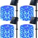 JMEXSUSS 4 Pack 100 LED Solar Fairy Lights, 33ft Blue Solar String Lights Outdoor Waterproof, 8 Modes Copper Wire Solar Twinkle Lights for Patio Garden Yard Tree Christmas Halloween Decor