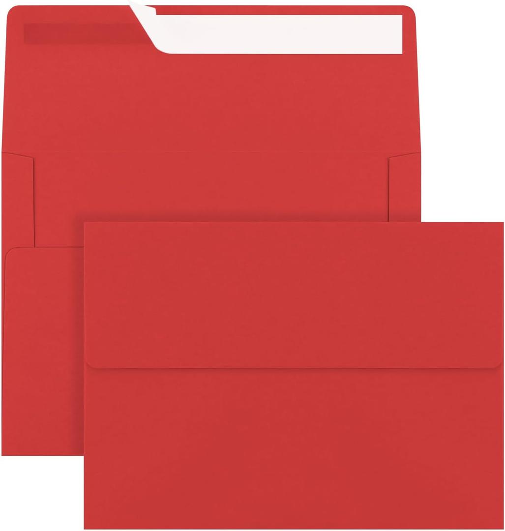 100 Pack 5x7 Envelopes, A7 Red Envelopes Self Seal, Printable Envelopes for Invitation, Baby Shower, Birthday Party, Wedding, Postcards, Mailing, Greeting Cards