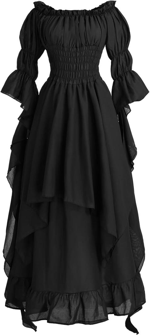 NSPSTT Victorian Dress Renaissance Costume Women Gothic Witch Dress Medieval Wedding Dress (Large/X-large, Black)