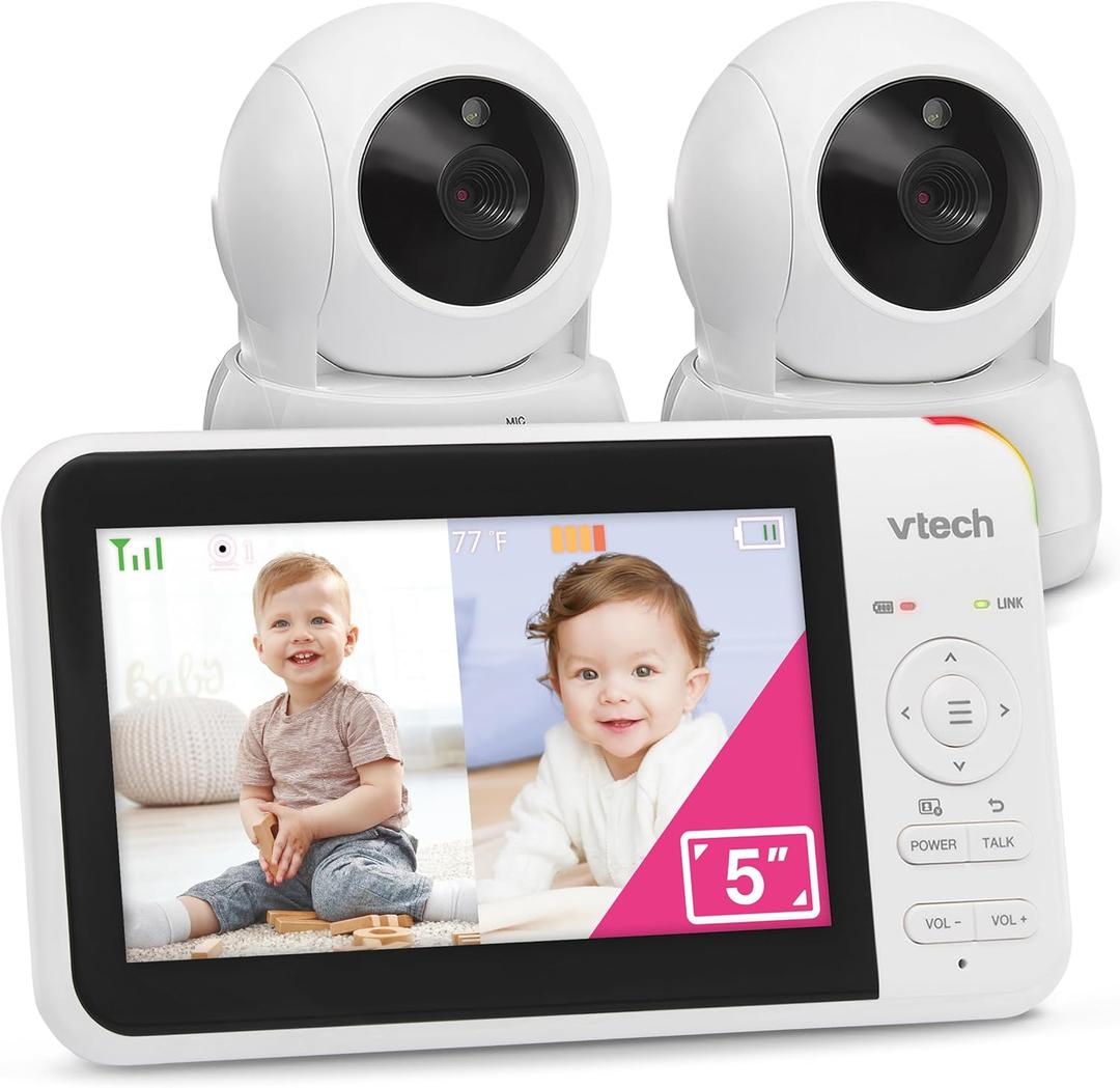 VTech VM924-2 5" Pan Tilt Zoom Video Baby Monitor with 2 Cameras No WiFi, 17Hr Battery, 1000ft Range, Night Vision, Lullabies & Temperature Sensor Ideal for New Parents & Twins