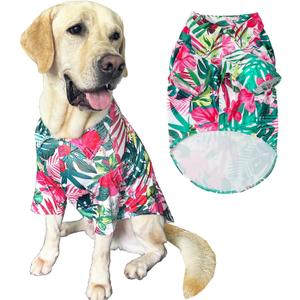 Dog Shirt, Hawaiian Summer Colorful Printed Pet Clothing Breathable and Cool Beach Style Big Dog Boy and Girl Shirt (2X Large, Flower)