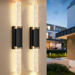 35.3in Large Size Outdoor Wall Light Fixtures with Crystal Bubble Glass, Waterproof Exterior Sconces LED Wall Lanterns, Porch Lights Wall Mounted 10W 3000K Outside Lights for House Front Door Garage (Pack of 2)