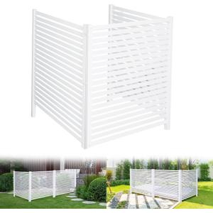 Air Conditioner Fence 48" W X 48" H Trash Can Fence Pool Equipment Enclosure Vinyl Privacy Fence Outdoor No Dig Privacy Fence 3 Panels with Metal Stake, White