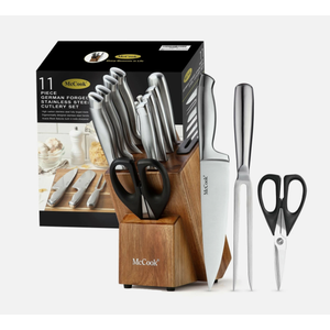 McCook MC35 Knife Sets,11 Pieces German Stainless Steel Hollow Handle Set in Acacia Block