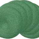 AHHFSMEI Round Braided Placemats 15 Inch Round Table Mats for Dining Tables Natural Woven Heat Resistant Place mats Set of 6 (Green Shine)
