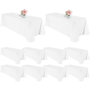 10 Pack Polyester Tablecloths, White 90 x 156 Inch Polyester Table Cloth for 8 Foot Rectangle Tables, Stain and Wrinkle Resistant Washable Fabric Table Cover for Wedding Banquet Restaurant Party