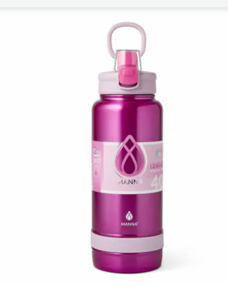 Push Bottle In Metallic Pink, A Stainless Steel, Insulated Water Bottle 40 Oz