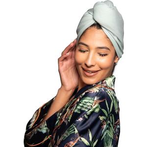 Tee Shirt Drying Wrap, Frizz Free, Soft & Lightweight&Flexible, Hair Drying Turban, Gentle Drying Towel Wrap with Button, for Long Hair (Sage)