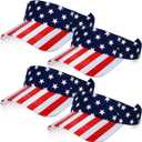 4 Pieces American USA Flag Visor Patriotic Visor Star Stripe Sun Visor Hat Adjustable Printed Twill Sun Protection Hat for Men Women