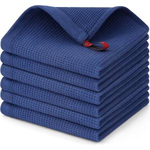 Homaxy 100% Cotton Waffle Weave Dish Cloths - 6 Pack Soft and Absorbent Dish Towels - 12 x 12 Inches Quick Dry Dish Rags - Navy Blue