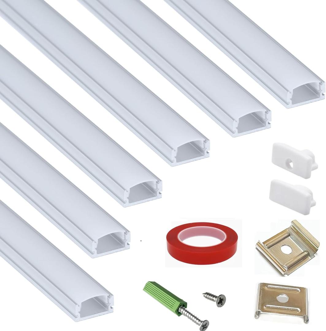 6-Pack 16inch Surface Mounted LED Strip Aluminum Channel with Anti UV Diffuser - Enhance Your Lighting with Style and Functionality (Silver)