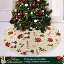 Gnomes Holly Berry Baubles Christmas Tree Skirt Large Xmas Tree Skirts Decorations 48 in Burlap Tree Mat Cover for 4 ft Trees Holiday Party