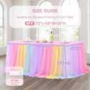 Wish Care Rainbow Tulle Tablecloth for 6 Foot Rectangle Tables Double Layer Tulle Tutu Desk Skirt Unicorn Ruffle Pastel Table Cloth Stretch Fitted Table Covers for Girls Birthday Baby Shower Party