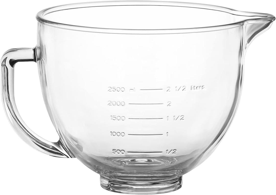 MOLIGOU Glass Mixing Bowl Compatible with Kitchenaid 4.5 and 5 Quart Tilt-Head Stand Mixers, 5 Quart Glass Mixer Bowl with Handle and Pour Spout