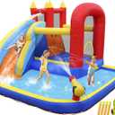 JOYLDIAS Inflatable Water Slide Bounce House,Slide Bouncer Castle Playhouse w/Splash Pool,Jump Area, Climbing Wall,Basketball Hoop,450W Air Blower for Kids Backyard Indoor Outdoor Use,Free Water Gun