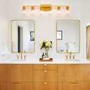 Gold 6 Light Bathroom Vanity Light Brush Gold Bathroom Light Fixtures Brass Vanity Lights for Bathrrom Large Wall Sconce with Clear Glass Shade E26 Socket
