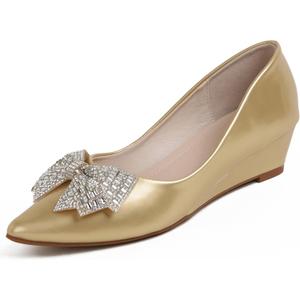 QXCGDYXT Women's Wedges Heels for Women Pumps Comfortable Closed Toe Dressy Shoes Women Pumps Wedge Shoes for Wedding Work Office Party 2 Inches Gold - Size 9