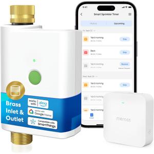 Meross WiFi Water Timer for Garden Hose, Smart Hose Timer with Brass Inlet & Outet, WiFi Sprinkler Valve Work with Alexa & Google Assistant, Smart Rain Skip for Lawn, Garden & Yard