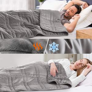 OMYSTYLE Reversible Weighted Blanket 20lbs for Adults (60 x 80 Inches Twin Size), Warm Short Plush and Cool Tencel Fabric Double Sided Weighted Blanket for All Season Use- Bonus Carry Bag Included