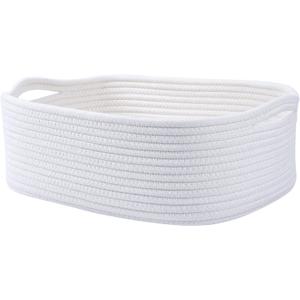 Woven Cotton Rope Storage Basket, Cube Changing Table Organizer for Closet Towels, Baby Nursery Bin, Small Dog Cat Toy Box, Gift Baskets empty (White)