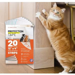 CLAWGUARD Protection Tape Strips 20 Pre-Cut 12x4 in Scratch Barriers Door Scratch Protector Dog & Cat Couch Protector from Cat Claws