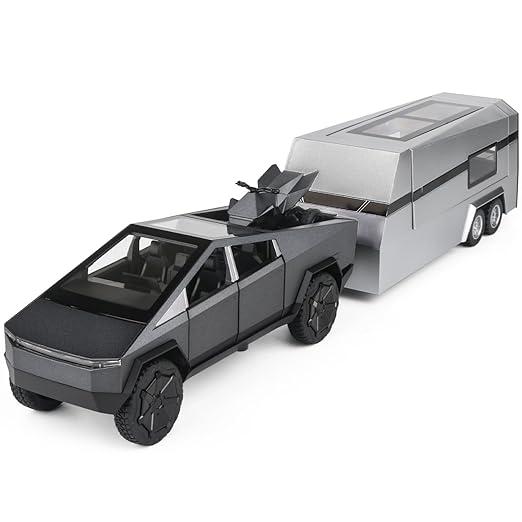 Toy Car 2 Truck with ATV MotorcycleAlloy Diacast Race Car Steel Vehicles with Sound and Light Effect Pull Back Static Model Ideal Gift for 3+