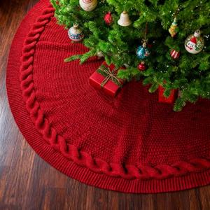 36 Inch Knitted Red Christmas Tree Skirt for 4Ft Tree, Vintage Thick Tree Skirt, Christmas Decoration for Pencil Trees, Xmas Home Decor (Medium)