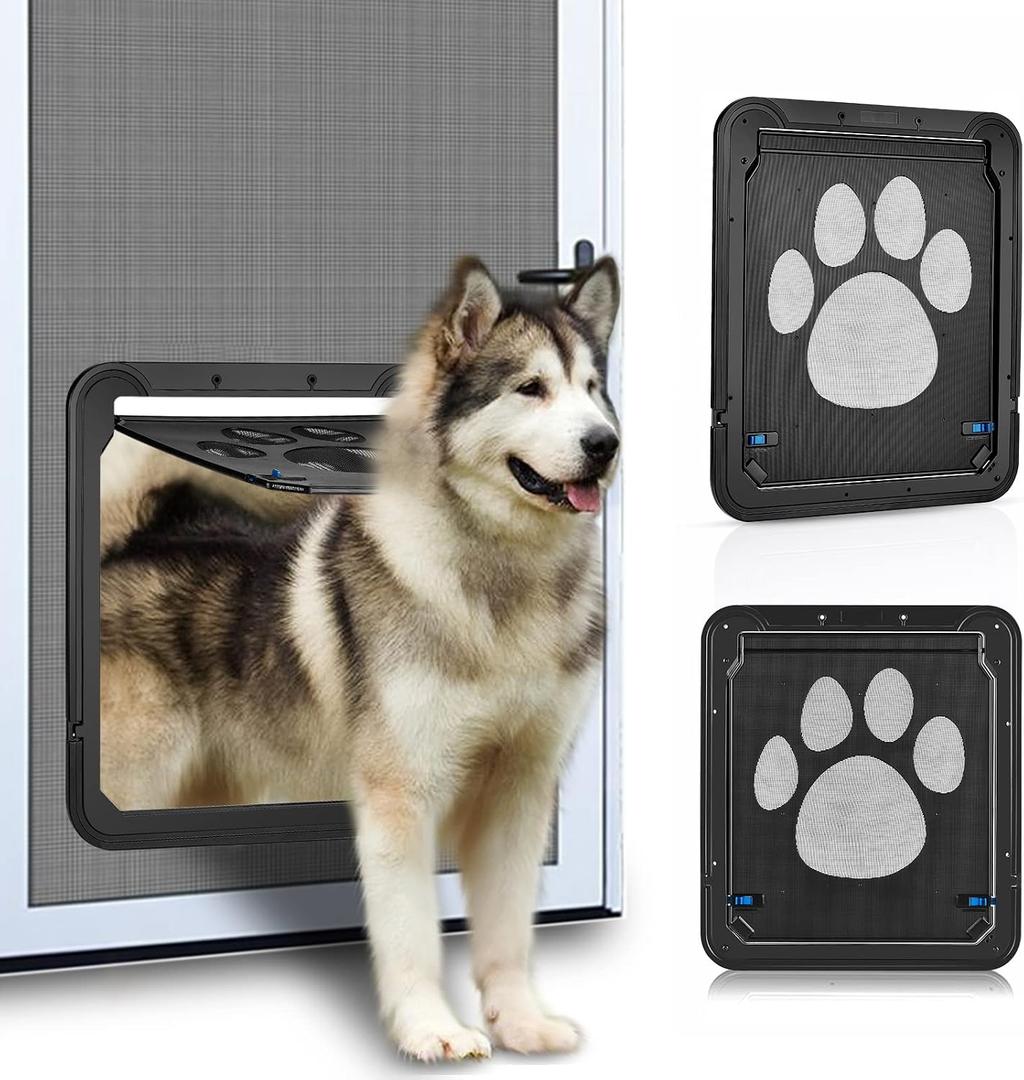 Ownpets Dog Screen Door, Inside Door Flap 12x14x0.4 Inch, Lockable Pet Screen Door, Magnetic Self-Closing Screen Door with Locking Function, Sturdy Screen Door for Dogs Cats