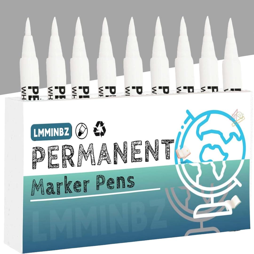 9Pcs White Acrylic Paint Brush Pens Christmas Decorations Permanent Marker Painting Coloring Pens Art Marker for Clothes Tire Wood Rocks Metal Canvas Plastic Ceramic Glass Scrapbook for Adults