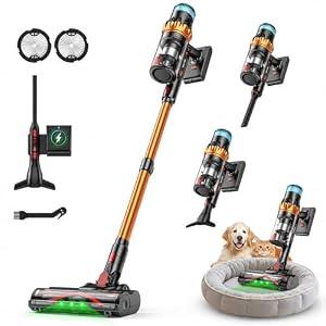 TechRise Cordless Vacuum Cleaner, 58KPA 680W 70Mins Stick Vacuum with LED Touchscreen, 3+1Smart Modes, Anti-Tangle & 8-in-1 Filter, Self-Standing Cordless Vacuum for Home/Pet Hair/Carpet/Floor
