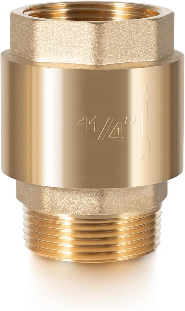 1-1/4 Inch Check Valve for Well Pump, Lead-Free Brass, One-Way Backflow Prevention, 1.25" NPT Male Inlet  1.25" FNPT Female Outlet