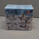 Giant bean 36pcs Wooden Dollhouse Furniture Set 5 Rooms 4 Family Dolls, Wood and Plastic Blue Dollhouse Accessories, Pretend Play Furniture Toys Christmas Birthday Gift for Boys Girls Kids Toddlers 3+