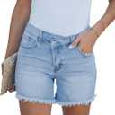 luvamia Jean Shorts for Women Low Waisted Trendy Stretchy Crossover Waist Denim Shorts Raw Hem Casual Summer Pockets (Medium, Blue Breeze)