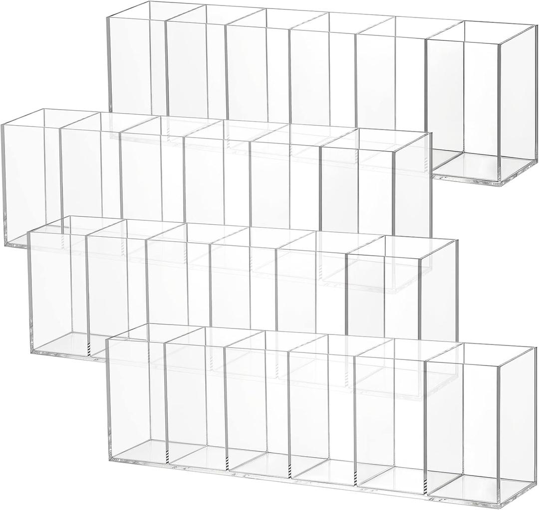 Juexica 4 Pack Clear Pencil Holder Acrylic 6 Compartments Makeup Brush Organizer Pencil Cup Stationery Holder for Desk Accessories Cosmetic Brush Storage Box for Office Dorm Bathroom Kitchen